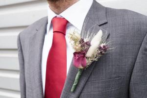 Wedding day button hole wheat sheaf